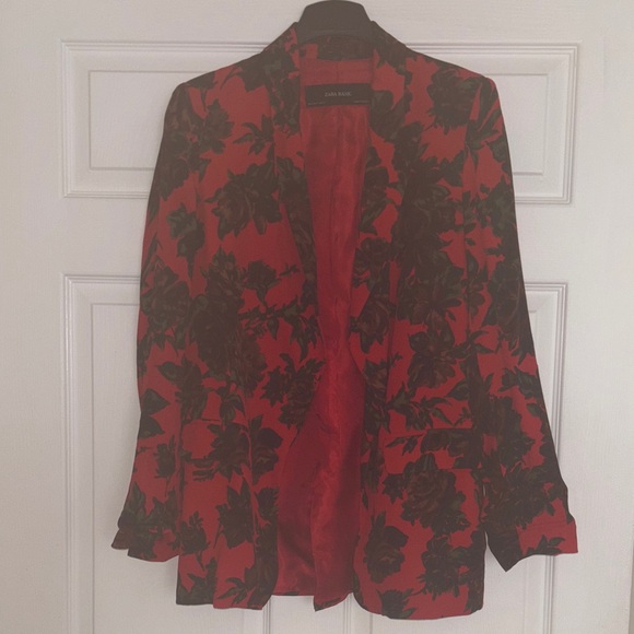 Zara Women's Black Floral Red Blazer - Picture 1 of 5